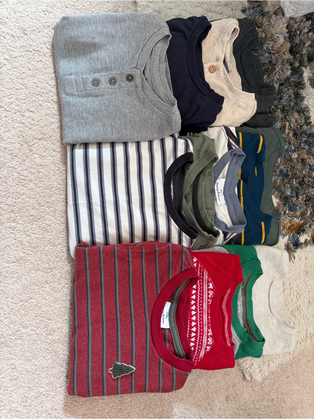 Kids Long-Sleeve Mixed Knit & Tee Shirt Set - Gray, Navy, Green, Red, White